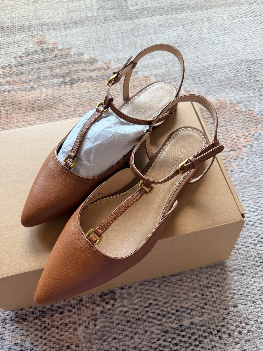Boden Leather Slingback Flats – Cognac – EU 38 / US 7